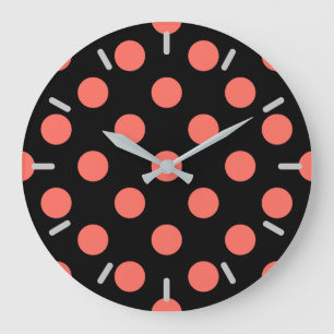 Reloj Redondo Grande Living coral polka dots on black