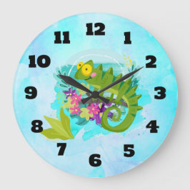 Reloj Redondo Grande Lizard tropical con flores