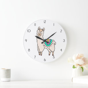 Reloj Redondo Grande llama alpaca de dibujos animados sonriendo feliz d