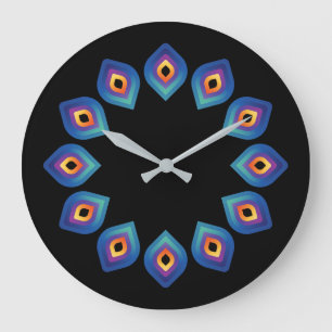 Reloj Redondo Grande Llama de Pavo Real (Ciclo)