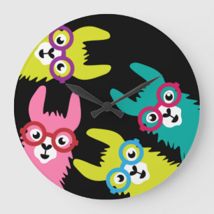 Reloj Redondo Grande Llama Divertida Camélido Colorido 