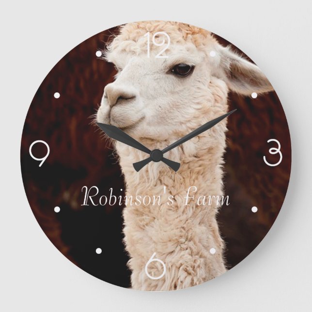 Reloj Redondo Grande Llama divertida personalizada (Anverso)