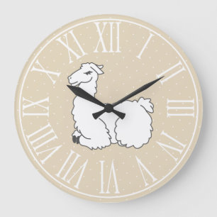 Reloj Redondo Grande Llama fluida y somnolienta y puntos de polca blanc