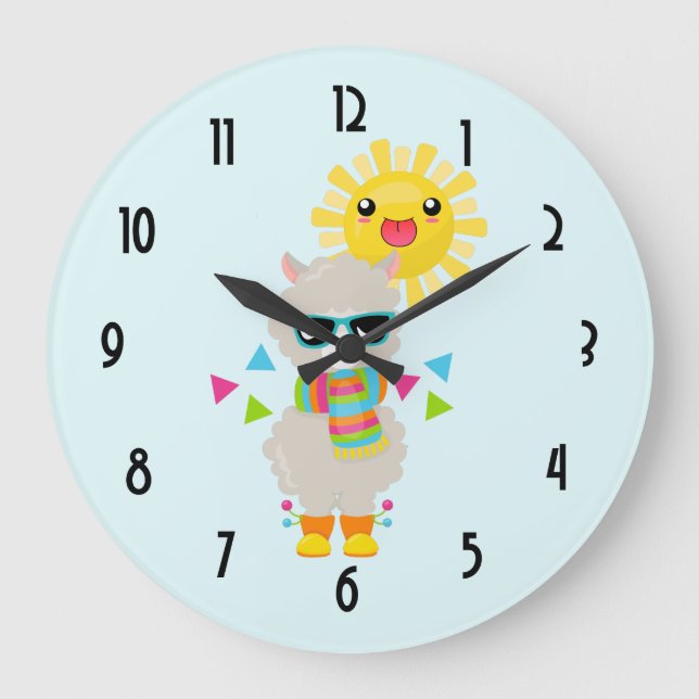 Reloj Redondo Grande Llama Guay y Sol sonriente Kawaii (Anverso)