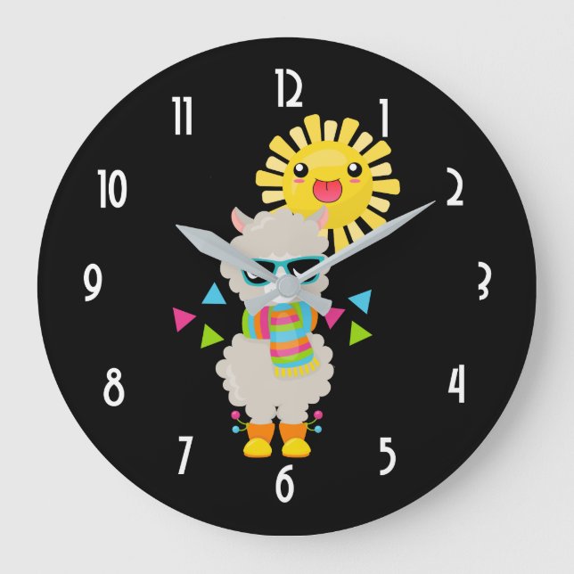 Reloj Redondo Grande Llama Guay y sol sonriente kawaii (Anverso)