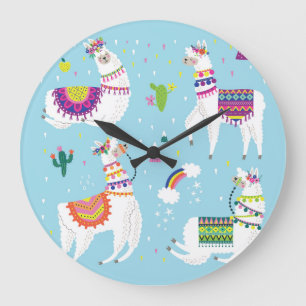 Reloj Redondo Grande Llama y cactus: conjunto de cosechas de cosecha
