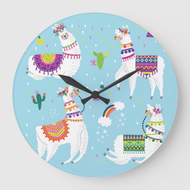 Reloj Redondo Grande Llama y cactus: conjunto de cosechas de cosecha (Anverso)
