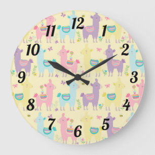 Reloj Redondo Grande Llamas cutáneas azul púrpura amarillo rosado