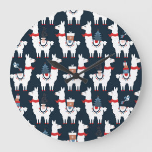 Reloj Redondo Grande Llamas festivas: Navidades patrón delgado