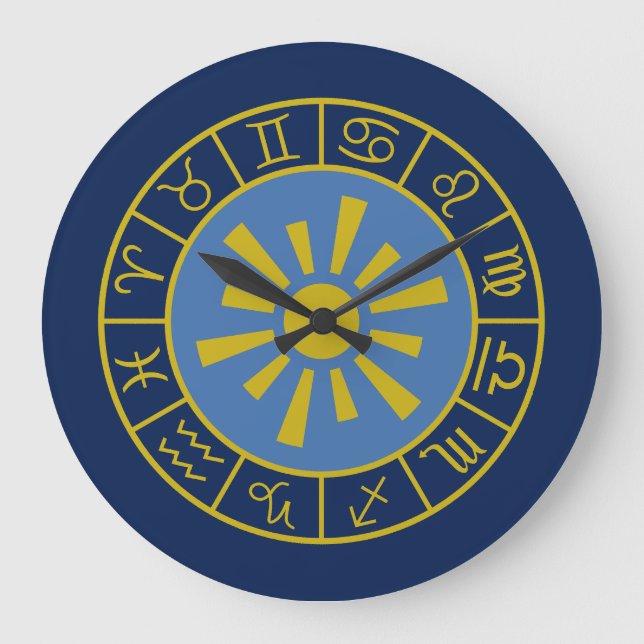 Reloj Redondo Grande Llanta solar zoíaca + símbolos astrológicos oro +  (Anverso)