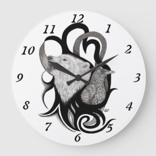 Reloj Redondo Grande Lobo blanco con arte tribal de Raven