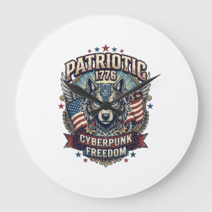 Reloj Redondo Grande Lobo Ciberpunk Futuro Libertad Ai Patriótico