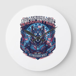 Reloj Redondo Grande Lobo Ciberpunk Libertad Futuro Patriótico Ai Liber