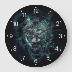 Reloj Redondo Grande Lobo indígena abstracto