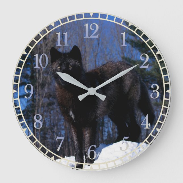 Reloj Redondo Grande Lobo negro (Anverso)
