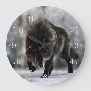Reloj Redondo Grande Lobo negro enojado