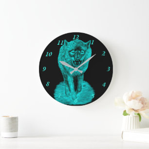 Reloj Redondo Grande Lobo negro enojado en la noche