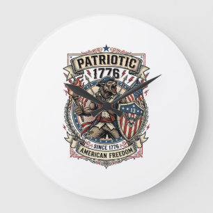 Reloj Redondo Grande Lobo Patriótico Patriota Horror Monstruo Patriota