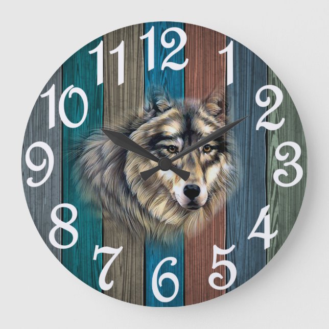 Reloj Redondo Grande Lobo Rústico  (Anverso)
