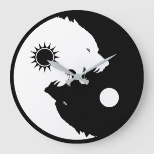 Reloj Redondo Grande Lobos de Yin Yang