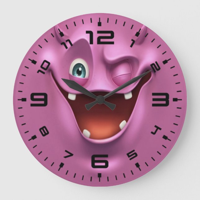 Reloj Redondo Grande Loco Purple Funny Devil Emotion Face (Anverso)