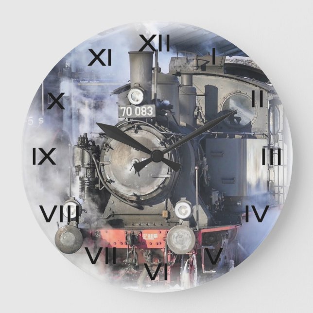 Reloj Redondo Grande Locomotora de trenes de vapor (Anverso)