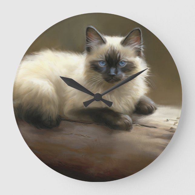 Reloj Redondo Grande Log Lounger Siamese Kitten (Anverso)