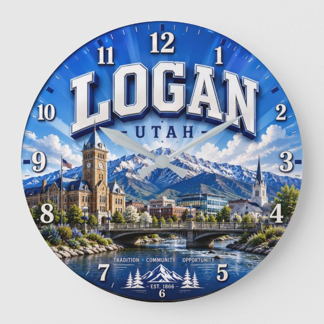 Reloj Redondo Grande Logan Utah Mountain (Anverso)