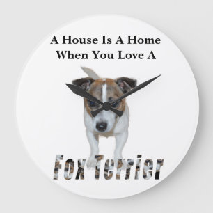 Reloj Redondo Grande Logo De Fox Terrier Y Fox Terrier Love, Blanco