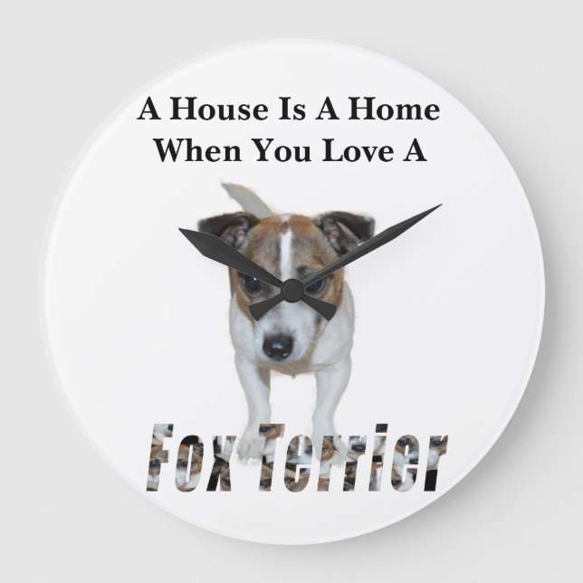 Reloj Redondo Grande Logo De Fox Terrier Y Fox Terrier Love, Blanco (Anverso)