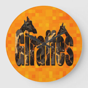 Reloj Redondo Grande Logo De Girafas Naranjas Con Girafas,