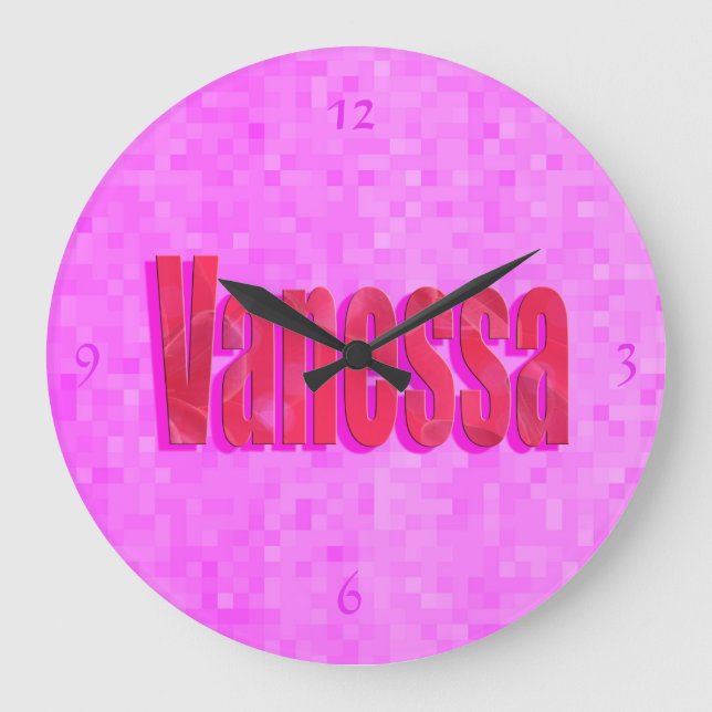 Reloj Redondo Grande Logo del nombre de Vanessa, (Anverso)