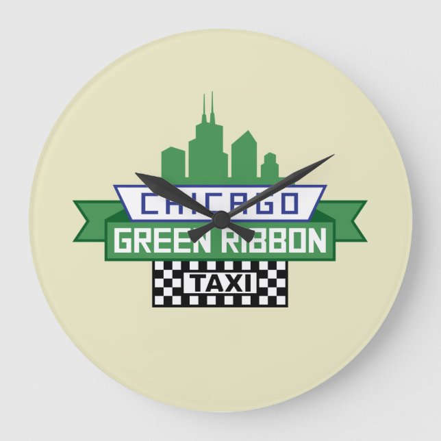 Reloj Redondo Grande Logo del Taxi de la Cinta Verde de Chicago - Fan A (Anverso)