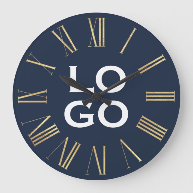 Reloj Redondo Grande Logo o imagen personalizado en azul marino (Anverso)
