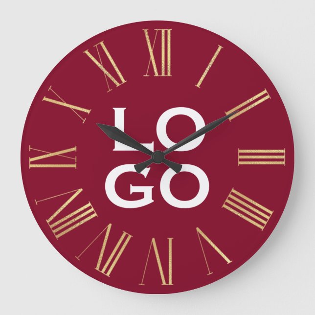 Reloj Redondo Grande Logo o imagen personalizado en Borgoña (Anverso)