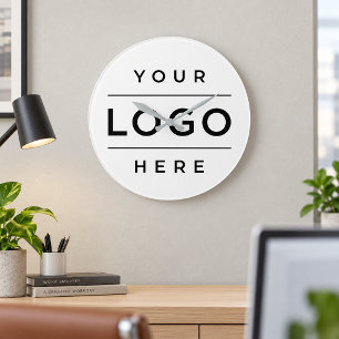 Reloj Redondo Grande Logotipo Blanco de Negocio de Marca Oficina