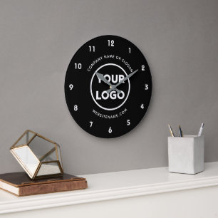 Reloj Redondo Grande Logotipo comercial personalizado y fondo negro de 
