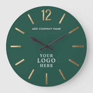 Reloj Redondo Grande Logotipo corporativo verde esmeralda y dorado Nego