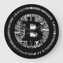 Reloj Redondo Grande Logotipo de bitcoin del circuito negro de moda