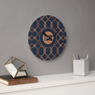 Reloj Redondo Grande Logotipo de empresa azul geométrico