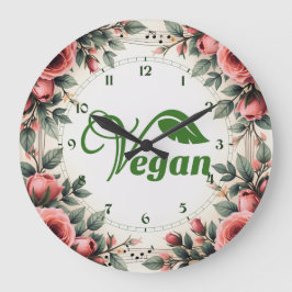 Reloj Redondo Grande Logotipo de hoja verde vegana vintage de Bearnd