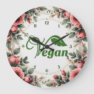 Reloj Redondo Grande Logotipo de hoja verde vegana vintage de Bearnd