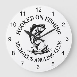 Reloj Redondo Grande Logotipo de Hooked On Fishing, Club de Pesca Perso