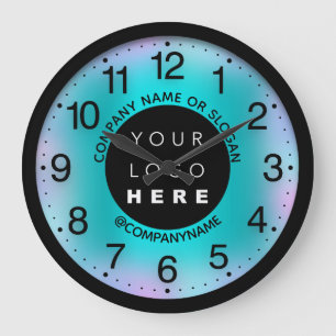 Reloj Redondo Grande Logotipo de la compañía Mint Blue Abstract Name Sl
