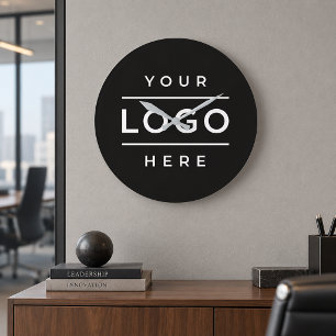 Reloj Redondo Grande Logotipo de Negocio Negro Moderno de Marca Corpora