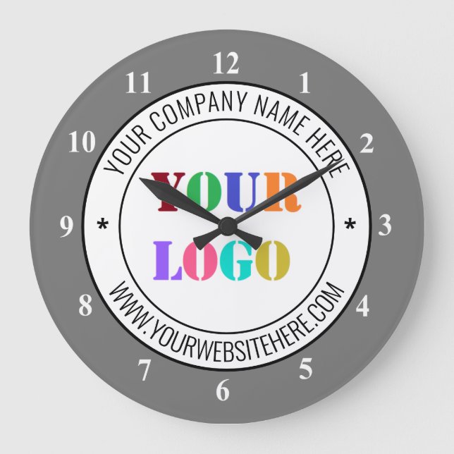 Reloj Redondo Grande Logotipo de negocio personalizado Mensajes de text (Anverso)