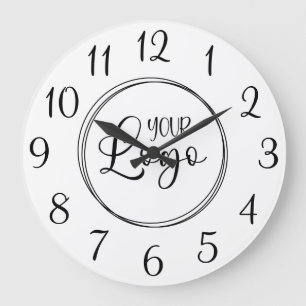 Reloj Redondo Grande Logotipo de números con letra elegante en blanco y
