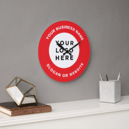 Reloj Redondo Grande Logotipo de su empresa Simple y Profesional Rojo