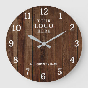 Reloj Redondo Grande Logotipo empresarial de nombre de empresa Madera c