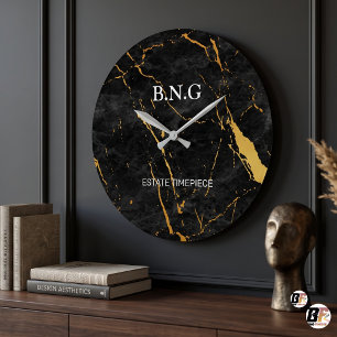 Reloj Redondo Grande Logotipo empresarial personalizado de mármol negro